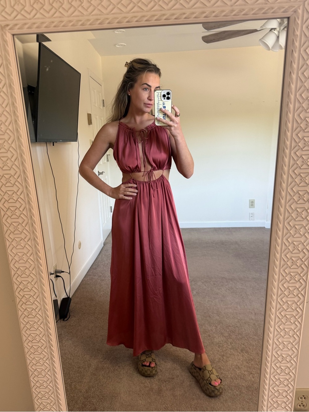 Zara silky burgundy maxi dress size small